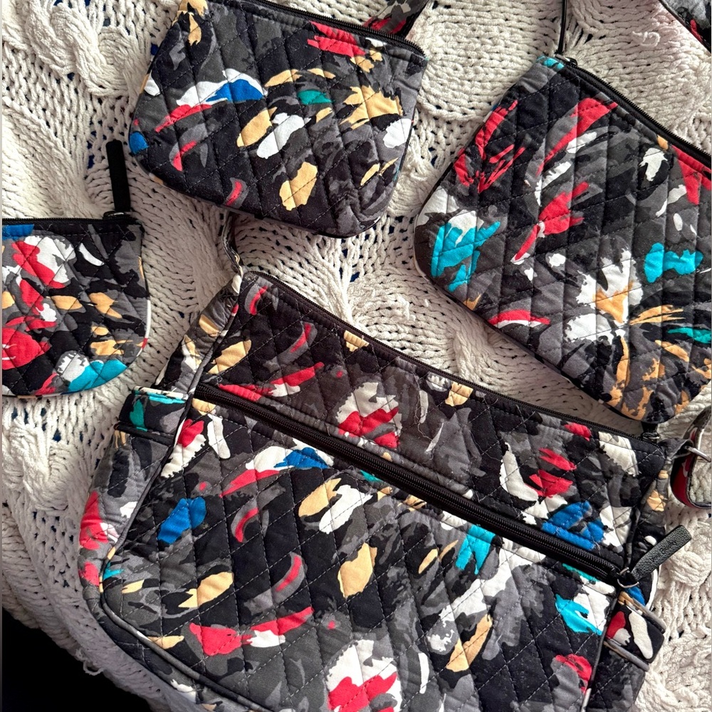 Vera Bradley Trimmed Vera Bag & Cosmetic Pouch Set